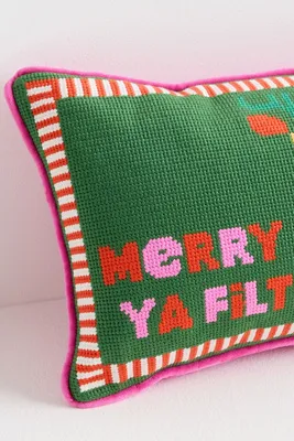 Furbish Studio Holiday Needlepoint Throw Pillow - Green, Wool-Cotton by Anthropologie, alternate view