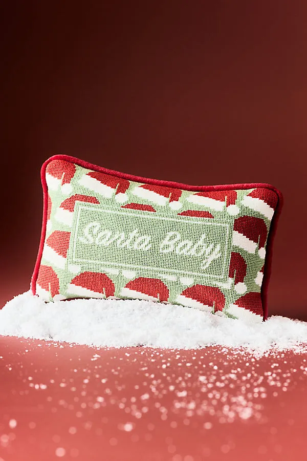 Furbish Studio Holiday Needlepoint Throw Pillow - Green, Wool-Cotton by Anthropologie