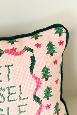 Furbish Studio Holiday Needlepoint Throw Pillow - Pink, Wool-Cotton by Anthropologie, image 2