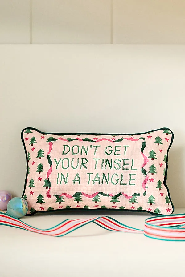 Furbish Studio Holiday Needlepoint Throw Pillow - Pink, Wool-Cotton by Anthropologie
