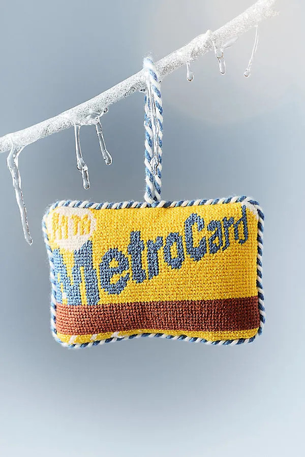 Furbish Studio Needlepoint Metro Card Ornament - Yellow, Cotton by Anthropologie