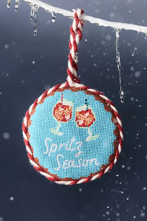 Furbish Studio Needlepoint Ornament - Blue, Cotton Velvet by Anthropologie