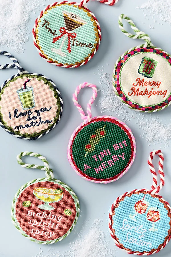 Furbish Studio Needlepoint Ornament - Green, Cotton Velvet by Anthropologie, image 2