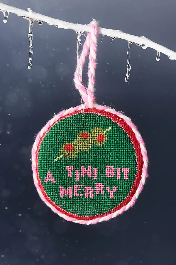 Furbish Studio Needlepoint Ornament - Green, Cotton Velvet by Anthropologie