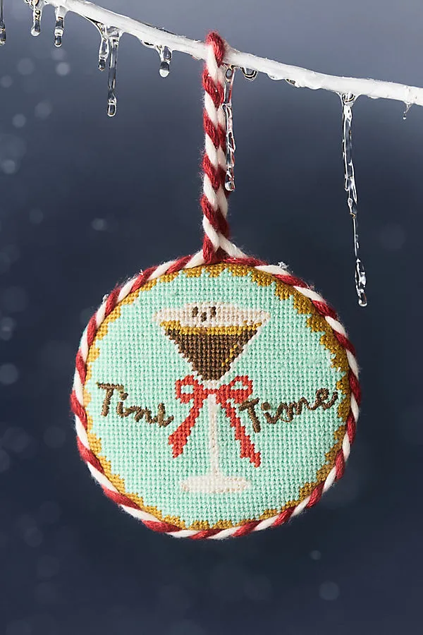 Furbish Studio Needlepoint Ornament - Green, Cotton Velvet by Anthropologie