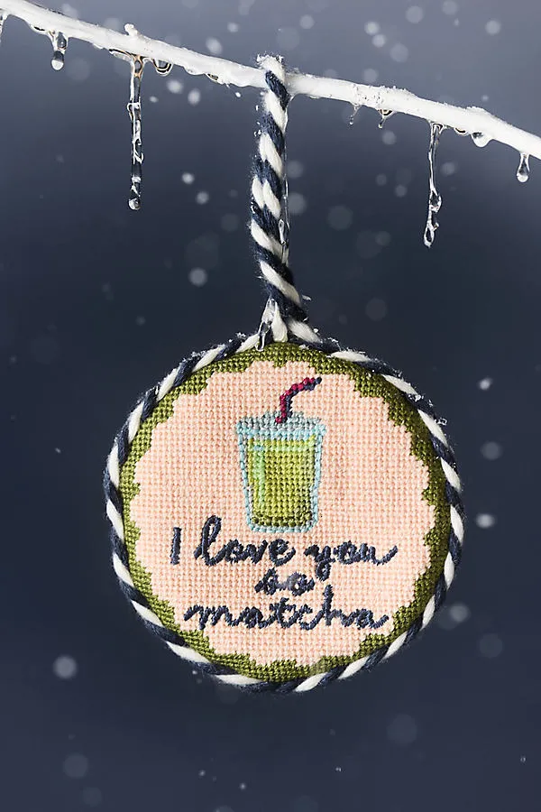 Furbish Studio Needlepoint Ornament - Pink, Cotton Velvet by Anthropologie
