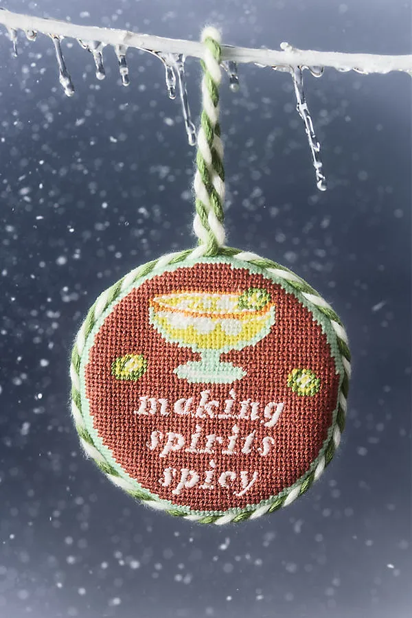 Furbish Studio Needlepoint Ornament - Red, Cotton Velvet by Anthropologie