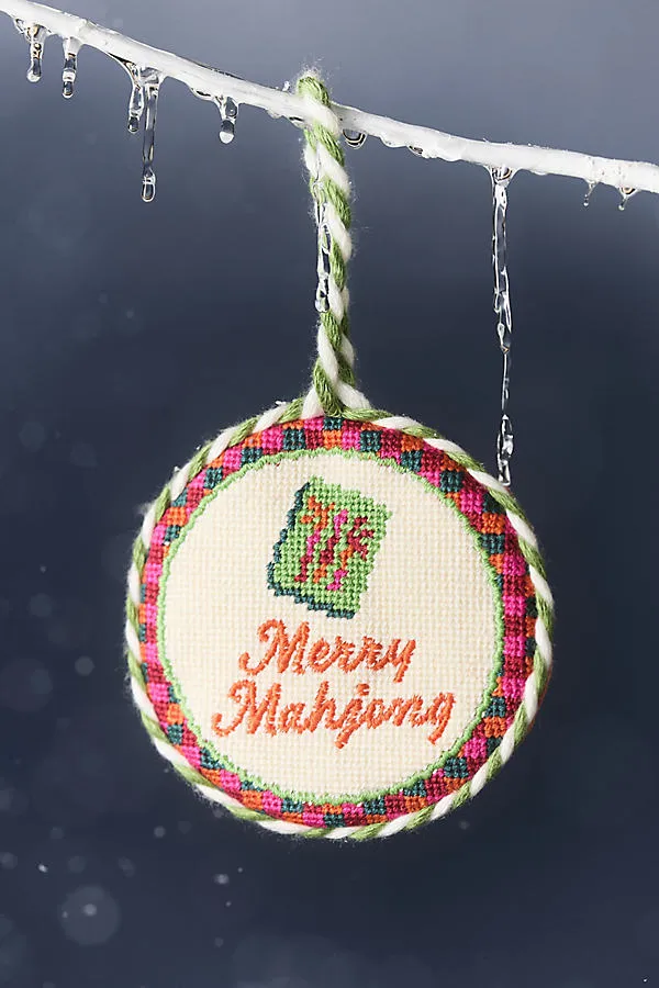 Furbish Studio Needlepoint Ornament - White, Cotton Velvet by Anthropologie