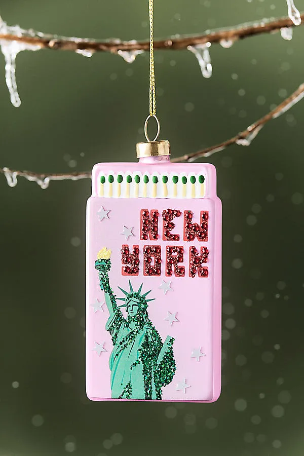 Matchbook State Edition Glass Ornament - Pink by Anthropologie