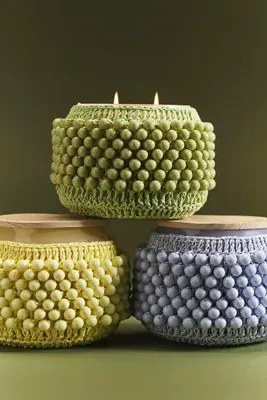 Beaded Gather Sun-Kissed Lemon Scented Candle - Yellow by Anthropologie, alternate view