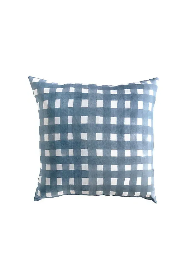 Cross-Hatch Square Pillow - Blue, Linen by Anthropologie