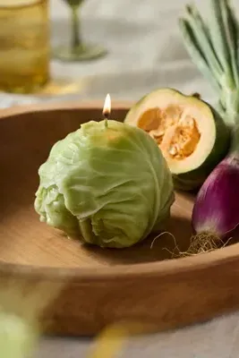 Cabbage Candle - Green, Beeswax by Anthropologie, alternate view
