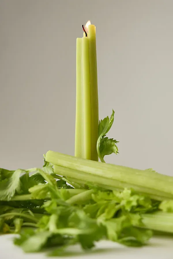 Celery Taper Candle Set of 2 - Green, Beeswax product