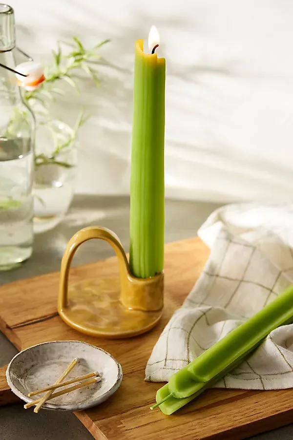 Happy Organics Celery Shaped Taper Candles Set of 2 - Green, Beeswax by Anthropologie