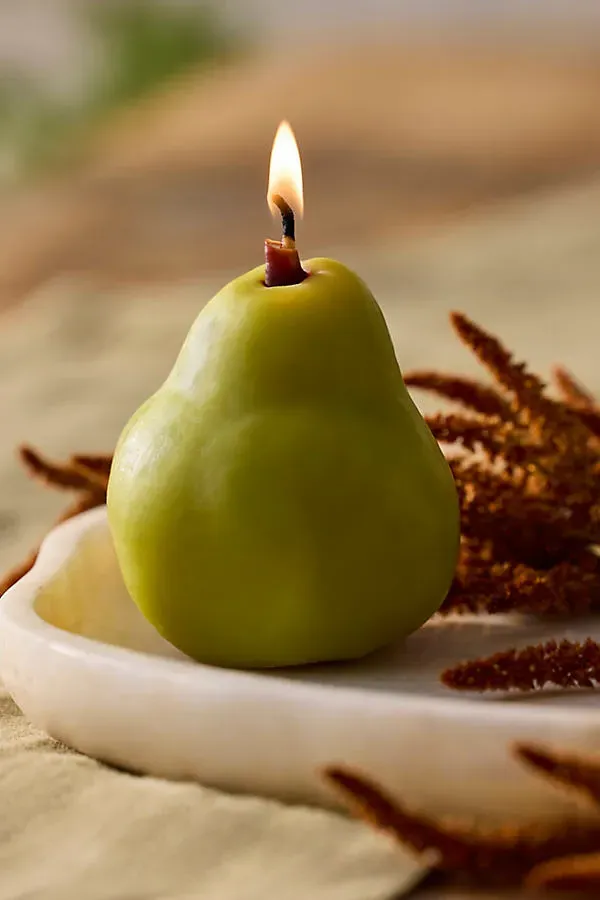 Pear Shaped Candle - Green, Beeswax by Anthropologie