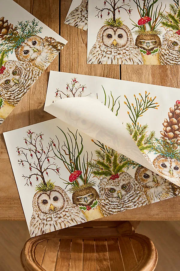 Terrain Festive Owls Paper Placemats Set of 20 by Anthropologie, alternate view