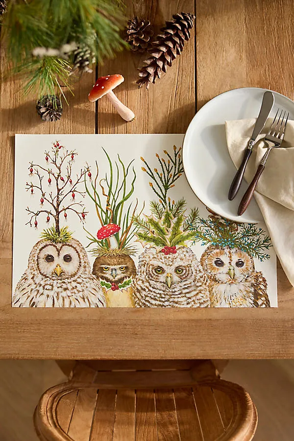 Terrain Festive Owls Paper Placemats Set of 20 by Anthropologie