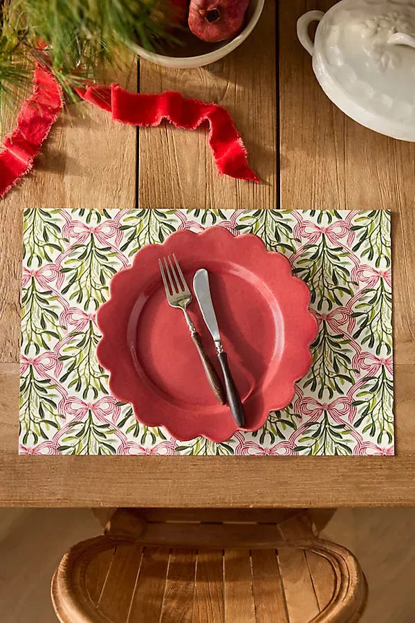 Terrain Mistletoe Bow Paper Placemats Set of 20 - Green by Anthropologie