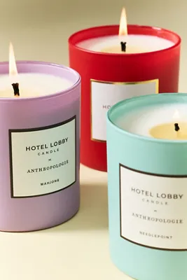 Anthropologie Floral Needlepoint Boxed Glass Candle - Blue, Cotton product