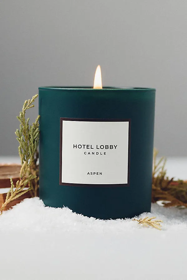 Hotel Lobby Woody Aspen Boxed Glass Candle - Green by Anthropologie