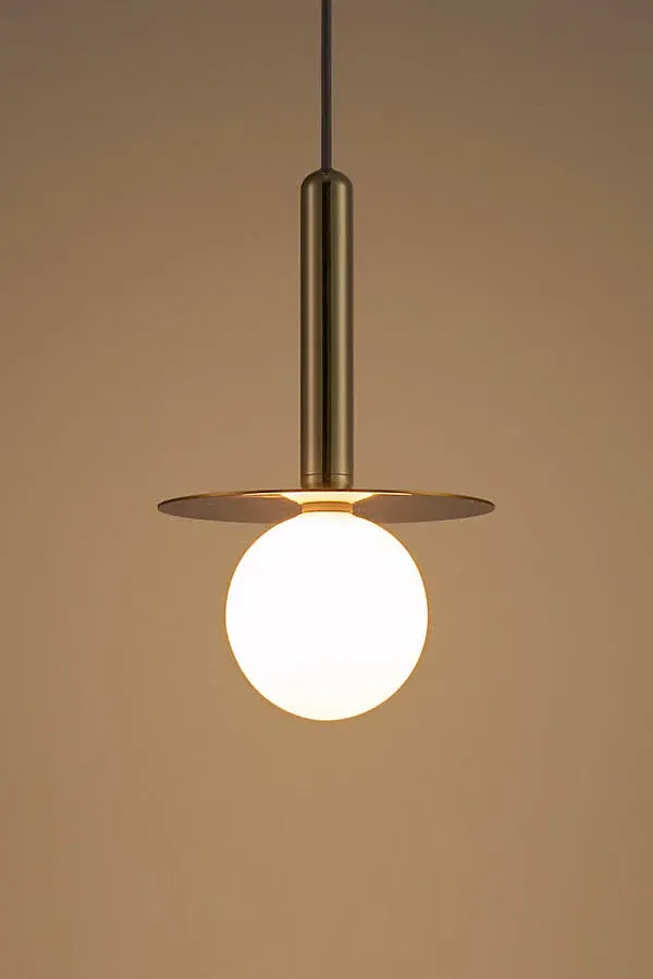 Brass Disk Pendant Ceiling Light - Brass, Opal Glass product