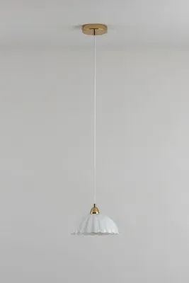 Flower Glass Pendant Ceiling Light - White, Brass product