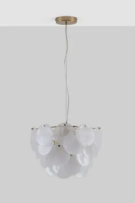White Glass Disk Chandelier Ceiling Light - White, Brass product