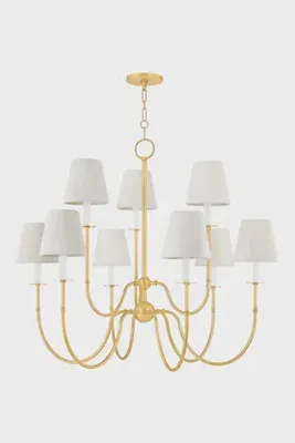 Amina 9-Light Chandelier with Linen Shades - Aged Brass by Anthropologie, image 2