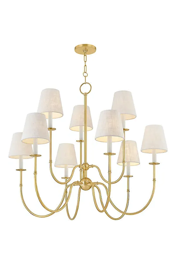 Amina 9-Light Chandelier with Linen Shades - Aged Brass by Anthropologie