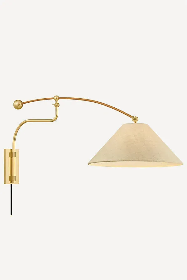 Sylva Articulating Overhead Wall Sconce - Brass, Rattan by Anthropologie