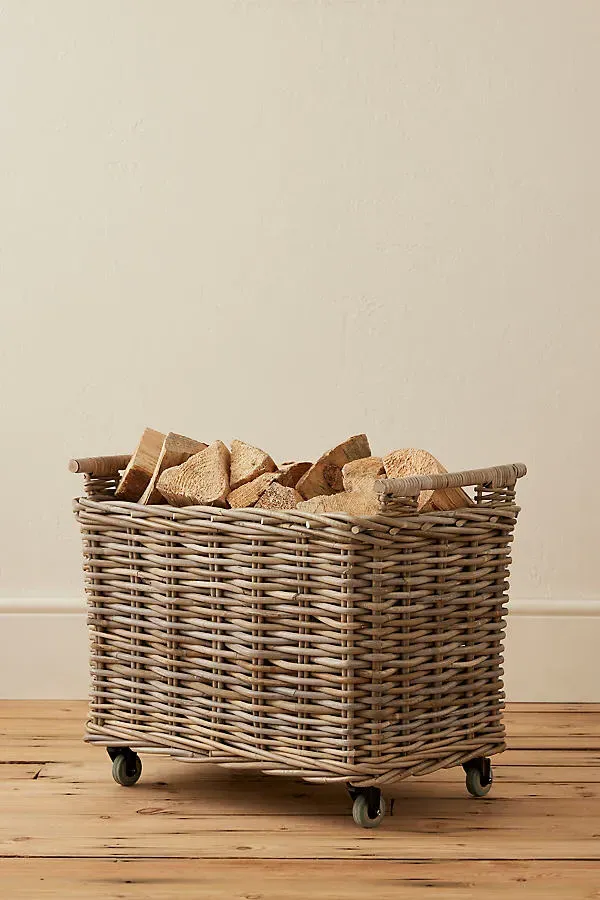 Natural Rattan Log Cart with Wheels - Brown product