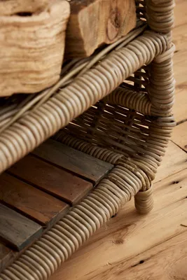 Natural Rattan Log Trolley with Kindling Shelf - Brown alternate view