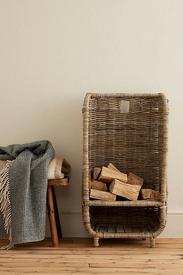 Natural Rattan Log Trolley with Kindling Shelf - Brown product