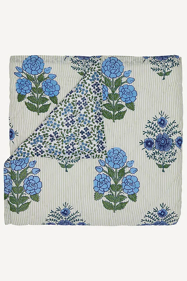 Bipin King/Cal King Quilt Hand-Quilted - Blue, Cotton Voile by Anthropologie