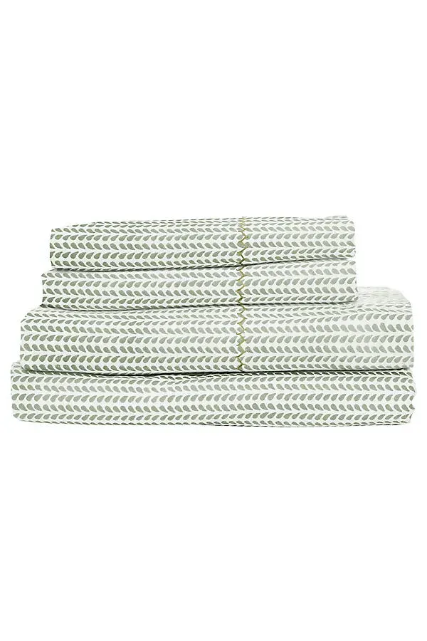 Cinde Queen Organic Sheet Set - Green, Cotton by Anthropologie
