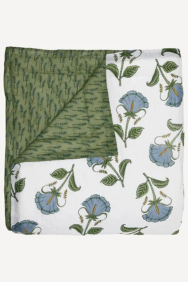 Farah Queen Size Quilt - Blue, Cotton Voile by Anthropologie, alternate view