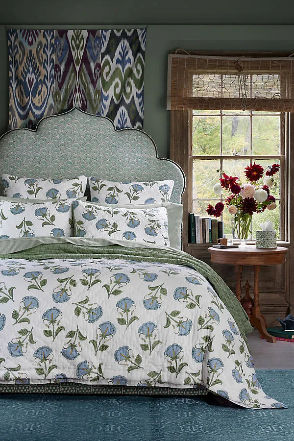 Farah Queen Size Quilt - Blue, Cotton Voile by Anthropologie