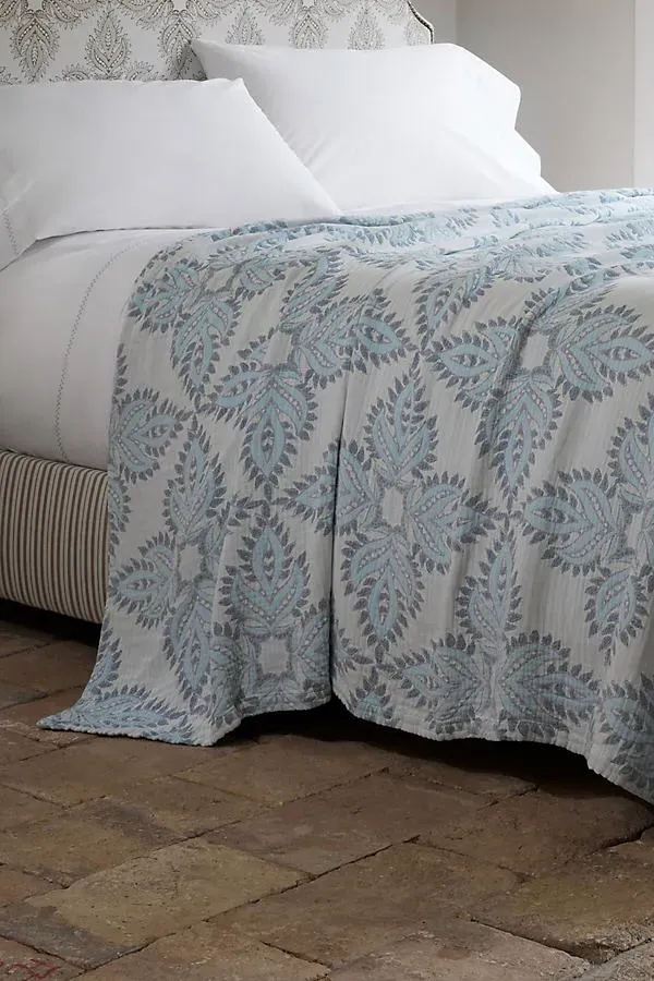 John Robshaw Dasati Bed Blanket - Blue, Cotton by Anthropologie