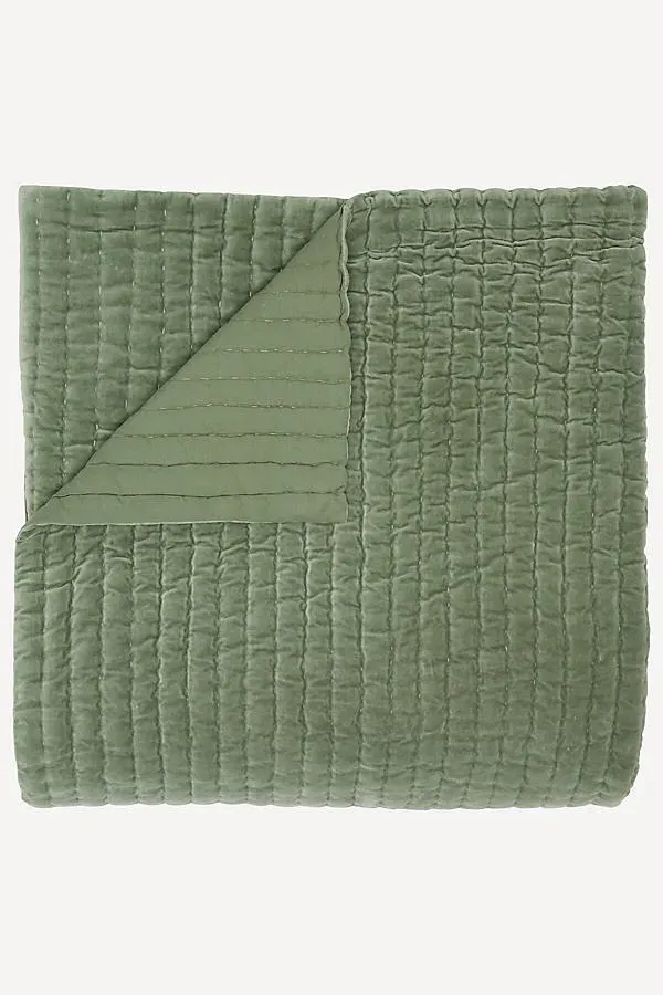John Robshaw King Size Velvet Coverlet - Green, Cotton by Anthropologie, alternate view