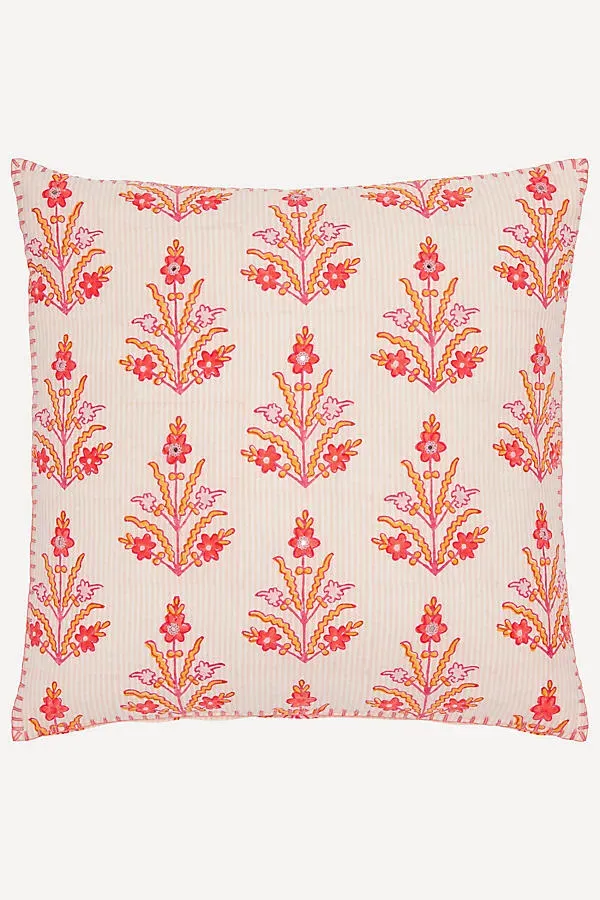 John Robshaw Prisha Coral Decorative Pillow Cover - Orange, Cotton/Linen by Anthropologie
