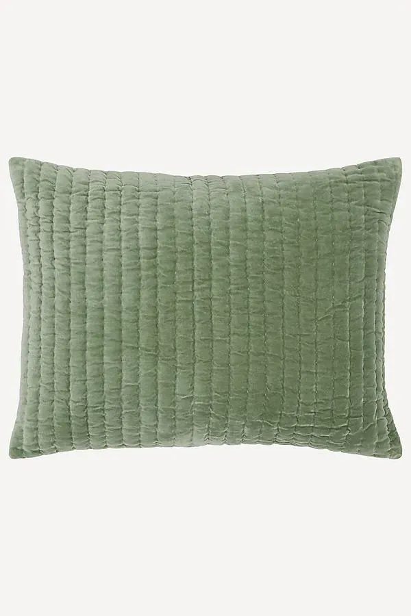 John Robshaw Standard Velvet Sham - Green, Cotton by Anthropologie