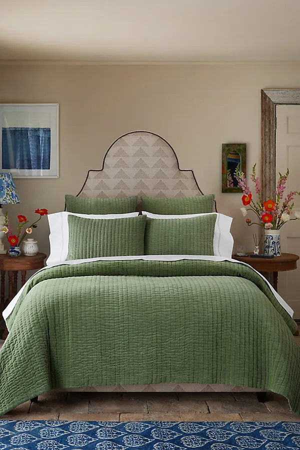 John Robshaw Velvet Coverlet - Green, Cotton by Anthropologie