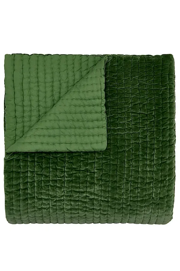 John Robshaw Velvet Coverlet - Green, Cotton product