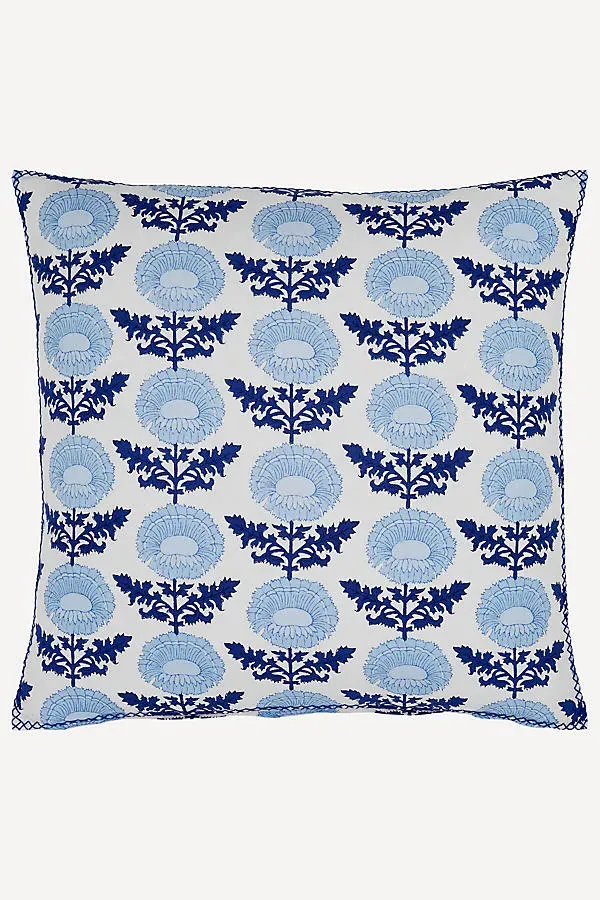 Kaavia Decorative Pillow Cover - Blue, Cotton-Linen by Anthropologie