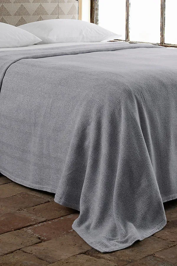 Lavanya Striped King Blanket - Blue, Cotton by Anthropologie