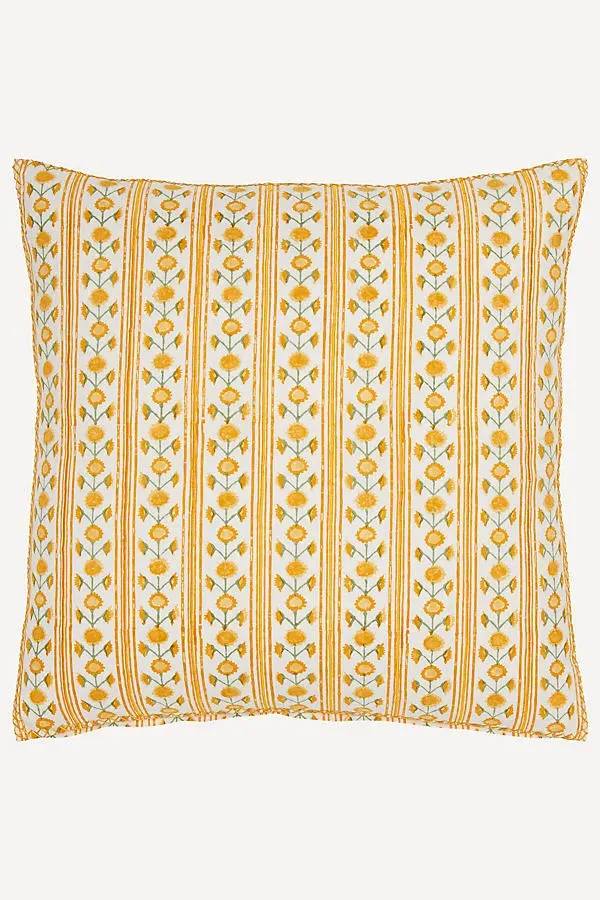 Ritika Block-Printed Decorative Pillow Cover - Orange, Cotton/Linen by Anthropologie