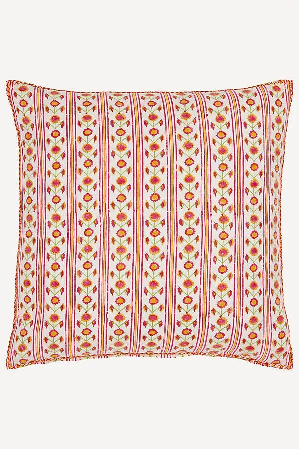Ritika Block-Printed Decorative Pillow Cover - Pink, Cotton/Linen by Anthropologie