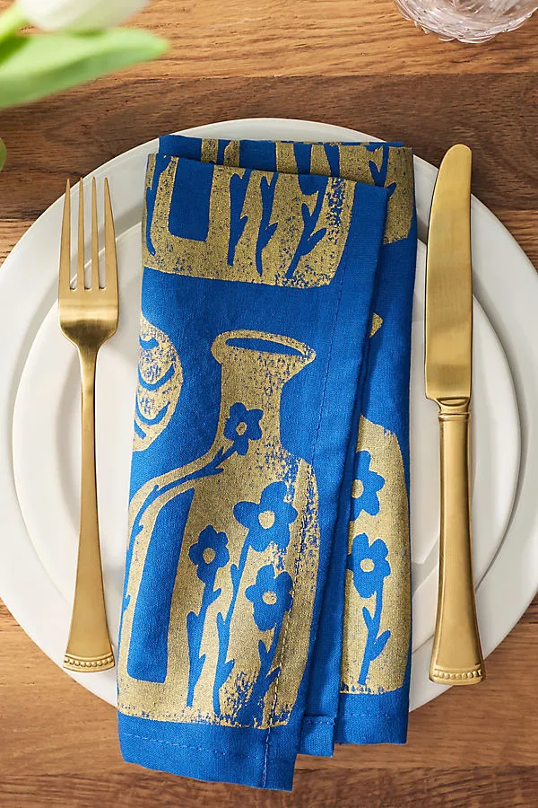 Gold Vessel Dinner Napkins Set of 4 - Blue, Linen/Cotton product