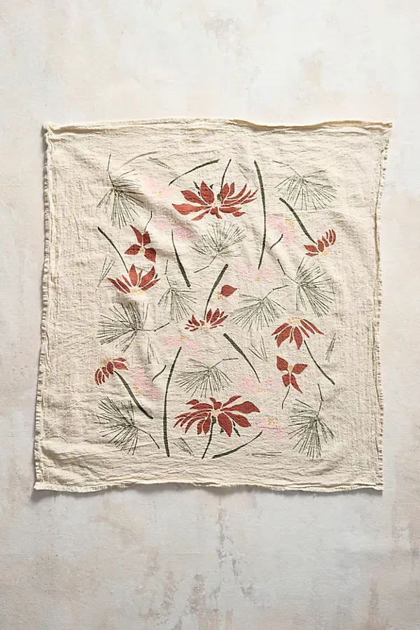Poinsettia + Greens Dish Towel - Cotton by Anthropologie, alternate view