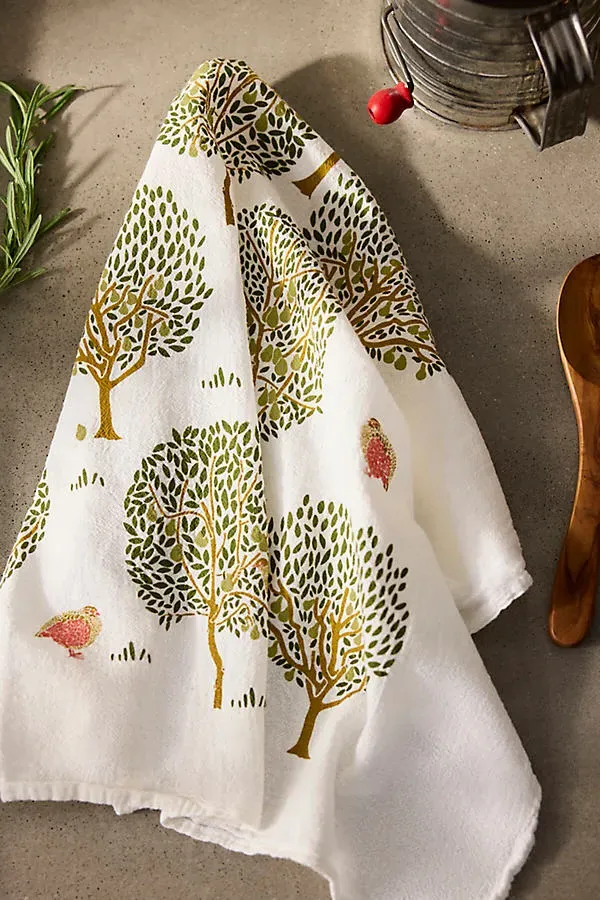 Terrain Partridge + Pear Tree Dish Towel - Cotton by Anthropologie